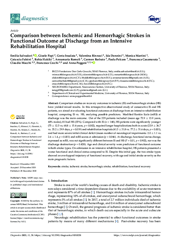 (PDF) Comparison between Ischemic and Hemorrhagic Strokes in Functional ...