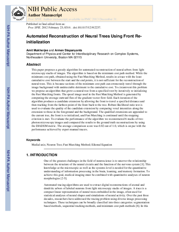 Automated reconstruction of neural trees using front re-initialization