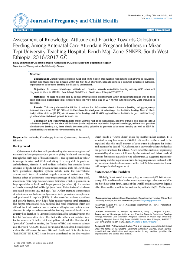 (PDF) Assessment of Knowledge, Attitude and Practice Towards Colostrum ...