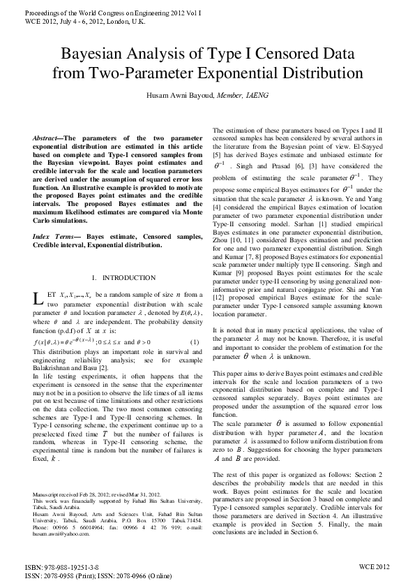 (PDF) Bayesian Analysis of Type I Censored Data from Two-Parameter ...