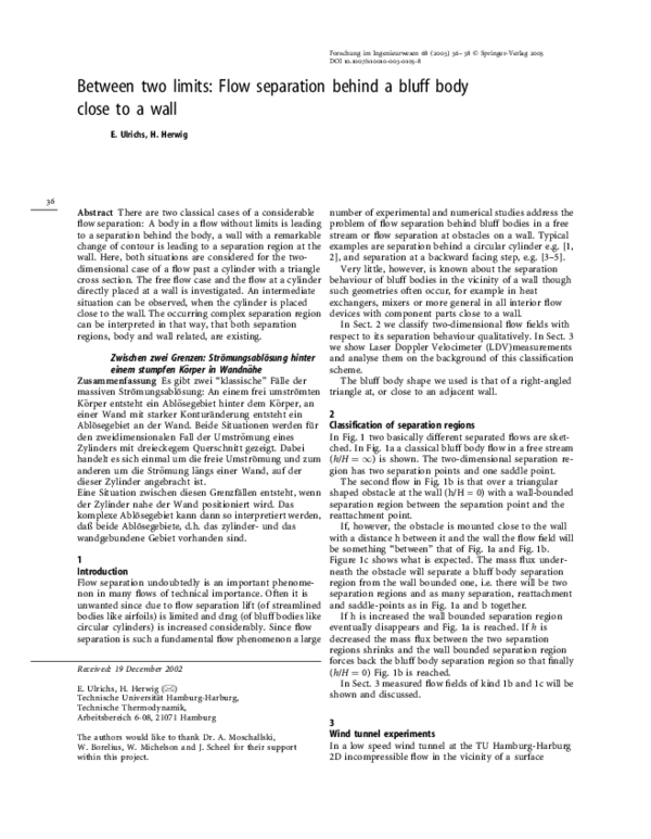 (PDF) Between two limits: Flow separation behind a bluff body close to ...