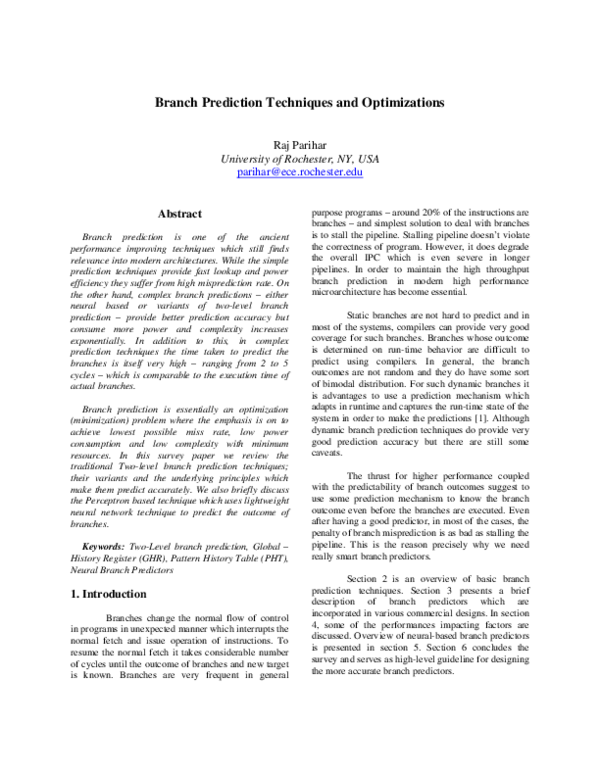 (PDF) Branch Prediction Techniques and Optimizations