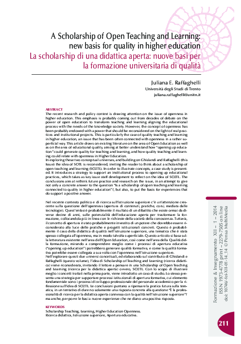 (PDF) A Scholarship of Open Teaching and Learning: new basis for ...