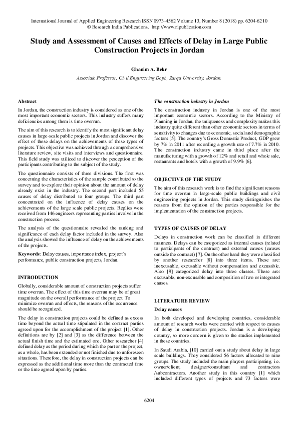 (PDF) Study and Assessment of Causes and Effects of Delay in Large ...