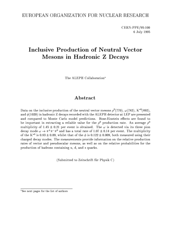 (PDF) Inclusive production of neutral vector mesons in hadronic Z decays