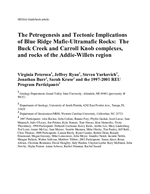 (PDF) The Petrogenesis and tectonic implications of Blue Ridge mafic ...