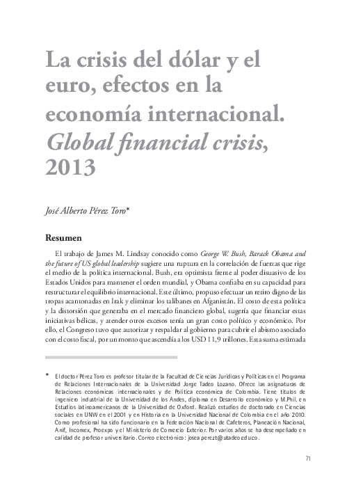 (PDF) La crisis del dólar y el euro, efectos en la economía ...