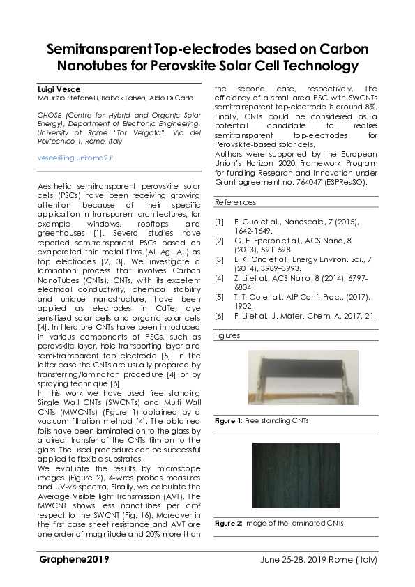 (PDF) Semitransparent Top-electrodes based on Carbon Nanotubes for ...