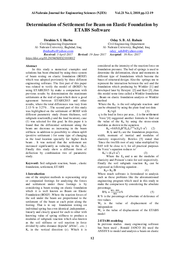 PDF) Determination of Settlement for Beam on Elastic Foundation by 