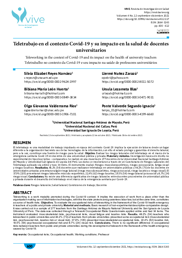 (PDF) Teletrabajo en el contexto Covid-19 y su impacto en la salud de ...