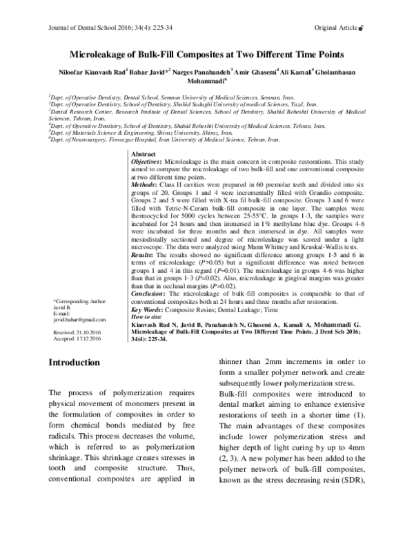 (PDF) Microleakage of Bulk-Fill Composites at Two Different Time Points