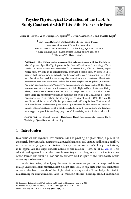 (PDF) Psycho-Physiological Evaluation of the Pilot: A Study Conducted ...