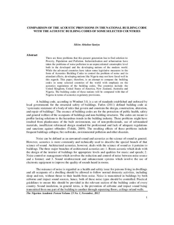 (PDF) Comparison of the Acoustic Provisions in the National Building ...