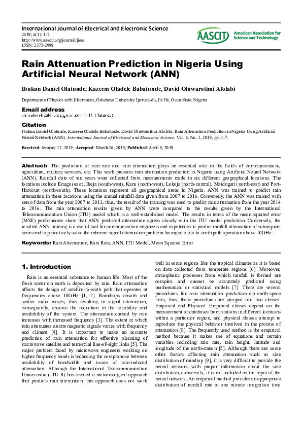 (PDF) Rain Attenuation Prediction in Nigeria Using Artificial Neural ...