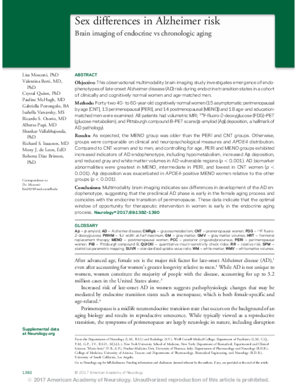 (PDF) Sex differences in Alzheimer risk