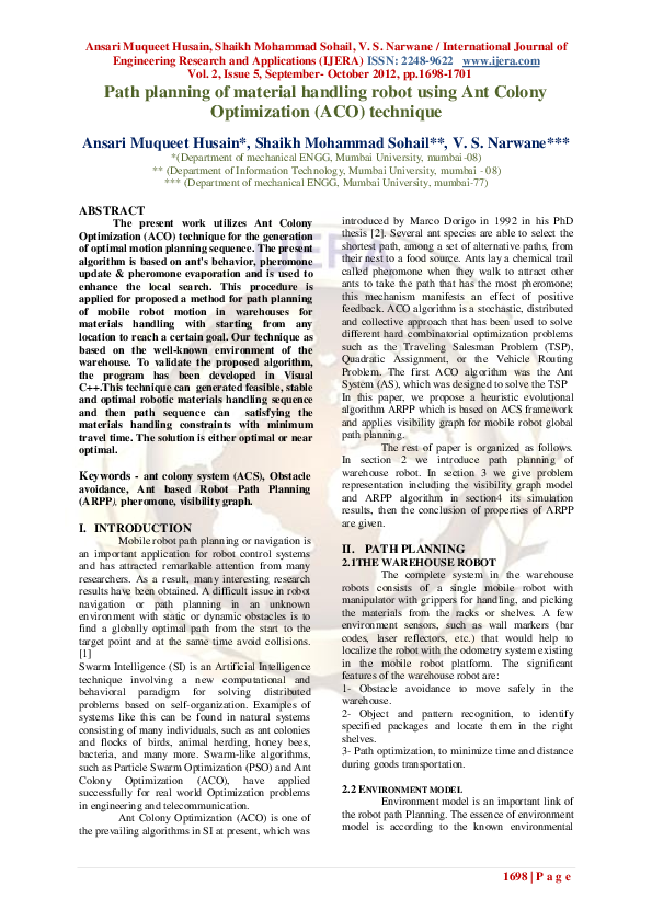 (PDF) Path planning of material handling robot using Ant Colony ...