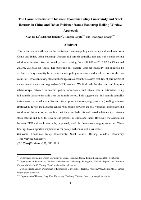 (PDF) The Causal Relationship Between Economic Policy Uncertainty and ...