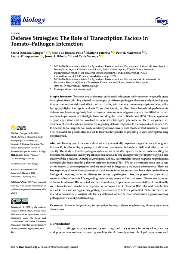 (PDF) Defense Strategies: The Role of Transcription Factors in Tomato ...