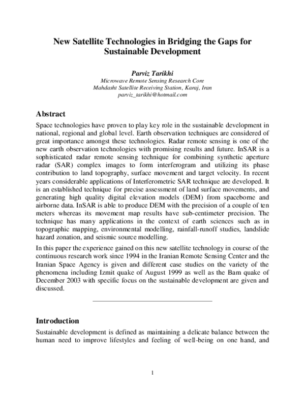 (PDF) New Satellite Technologies in Bridging the Gaps for Sustainable ...