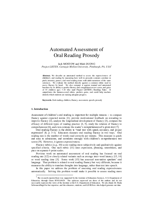 (PDF) Automated assessment of oral reading prosody