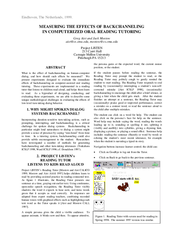 (PDF) Measuring the Effects of Backchanneling in Computerized Oral ...