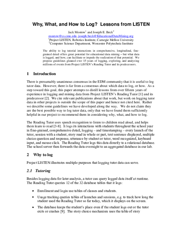(PDF) Why, What, and How to Log? Lessons from LISTEN