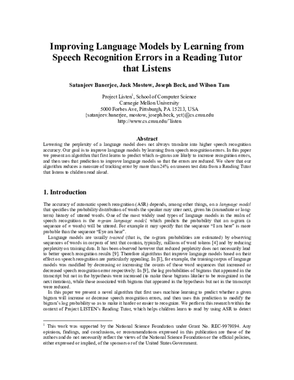 (PDF) Improving Language Models by Learning from Speech Recognition ...