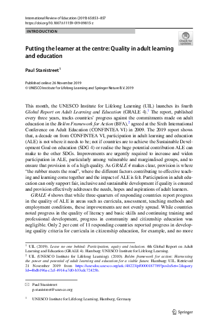 (PDF) Putting the learner at the centre: Quality in adult learning and ...