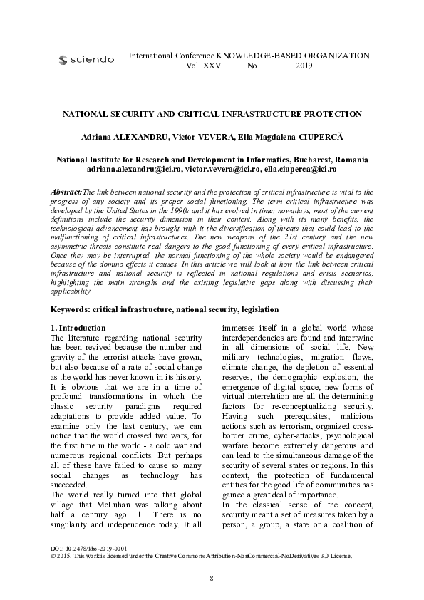 (PDF) National Security and Critical Infrastructure Protection