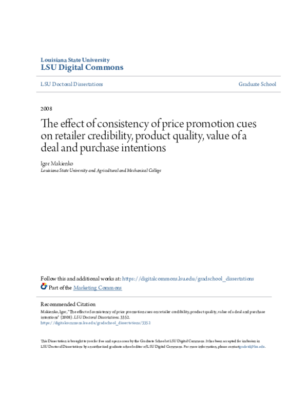 (PDF) The effect of consistency of price promotion cues on retailer ...