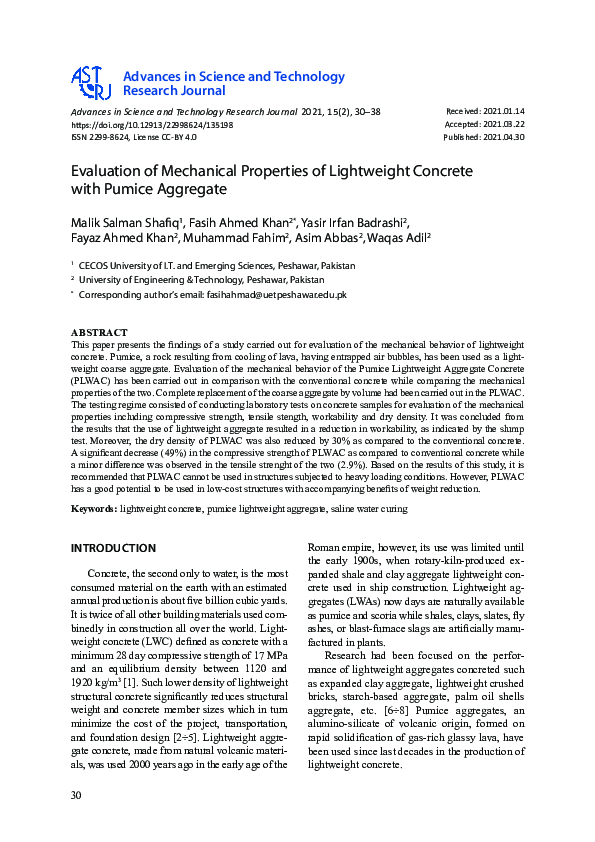 (PDF) Evaluation of Mechanical Properties of Lightweight Concrete with ...