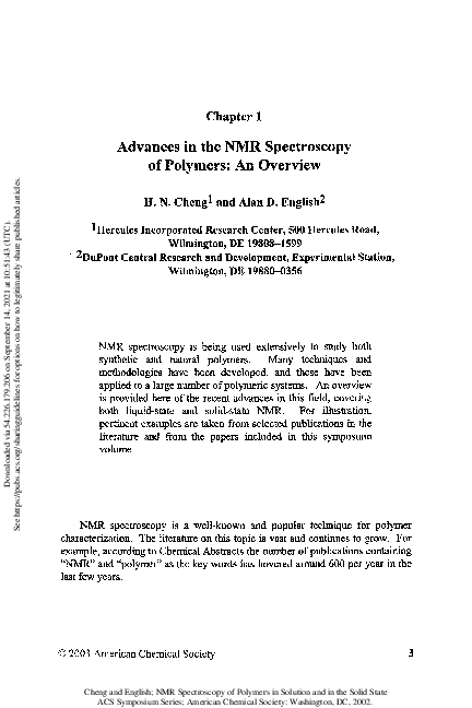 (PDF) Advances in the NMR Spectroscopy of Polymers: An Overview
