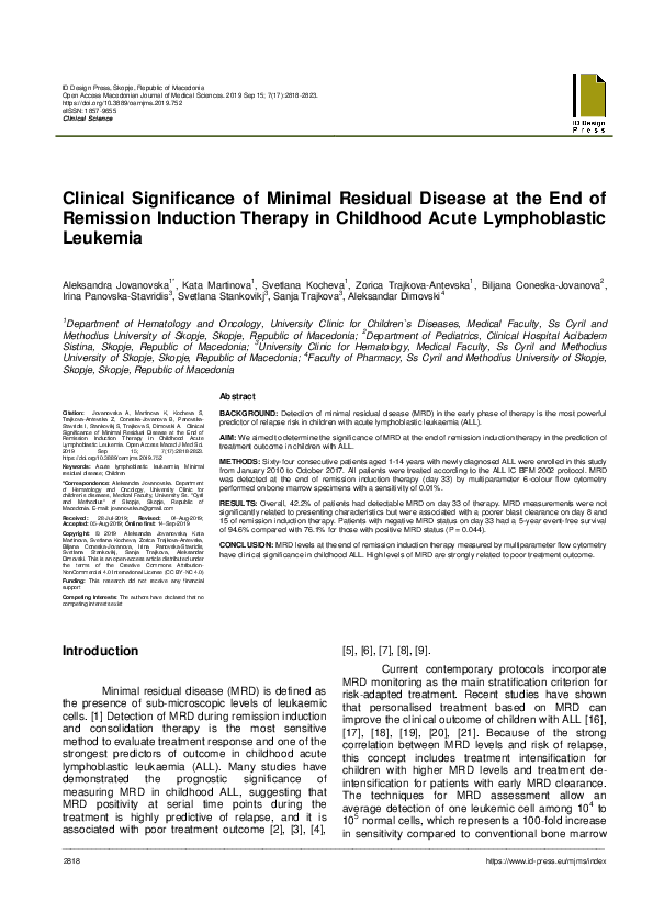 (PDF) Clinical Significance of Minimal Residual Disease at the End of ...