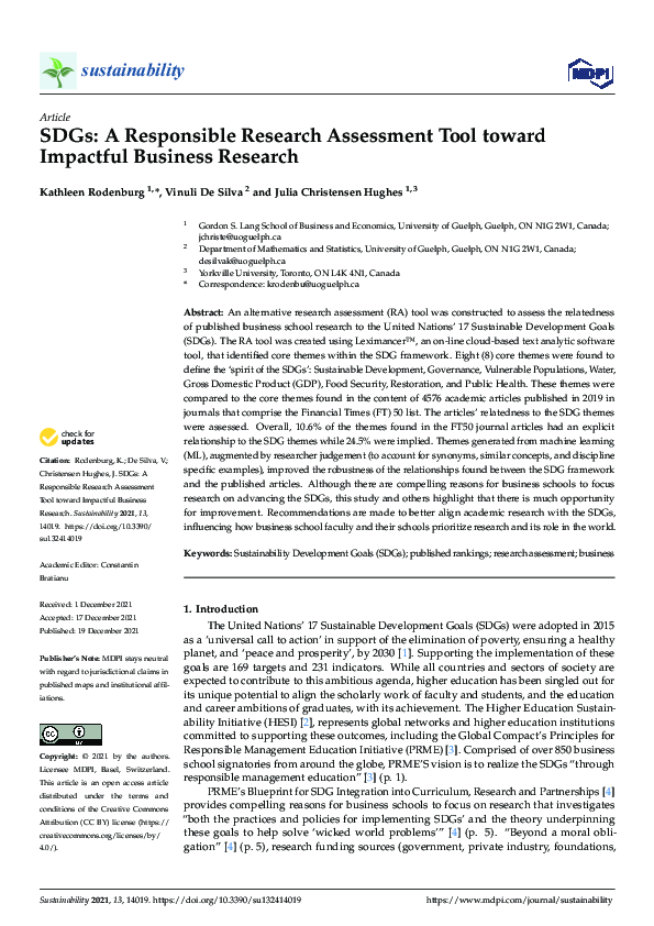 (PDF) SDGs: A Responsible Research Assessment Tool toward Impactful ...