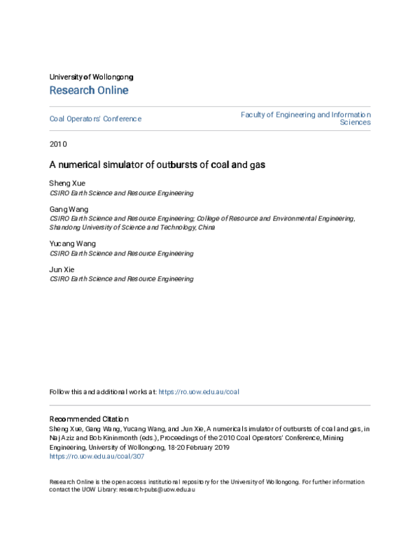 (PDF) A numerical simulator of outbursts of coal and gas