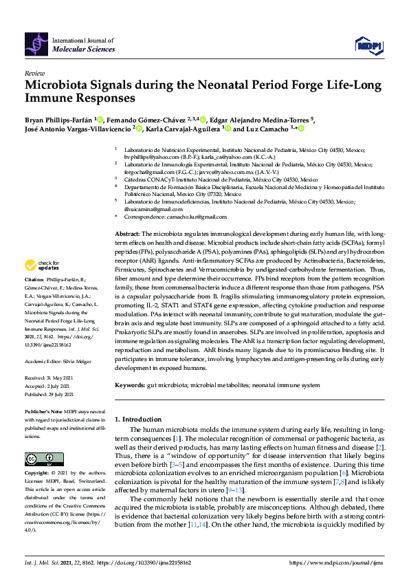 (PDF) Microbiota Signals during the Neonatal Period Forge Life-Long ...