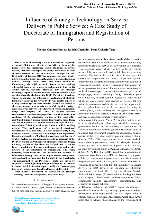 (PDF) Influence of Strategic Technology on Service Delivery in Public ...