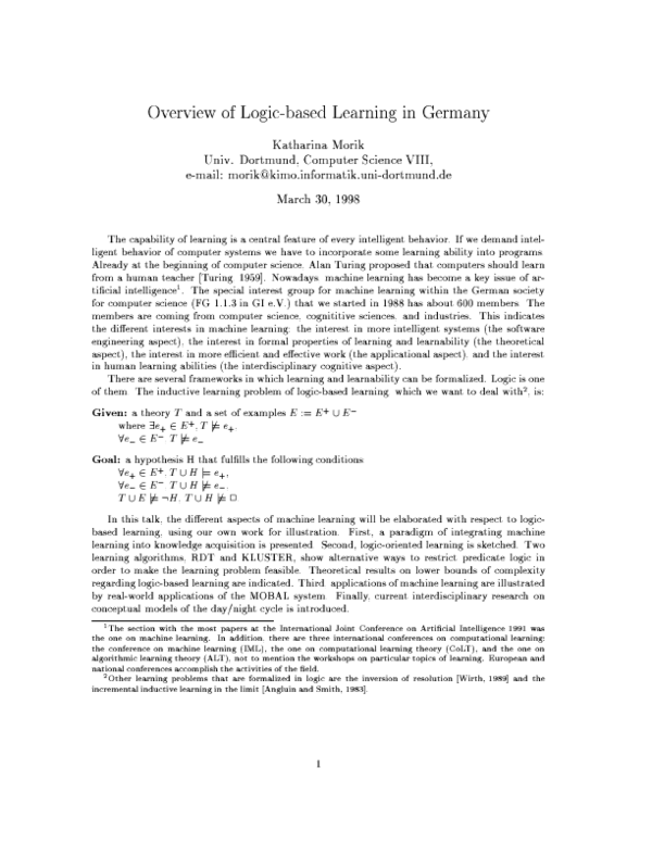 (PDF) Overview of Logic-based Learning in Germany