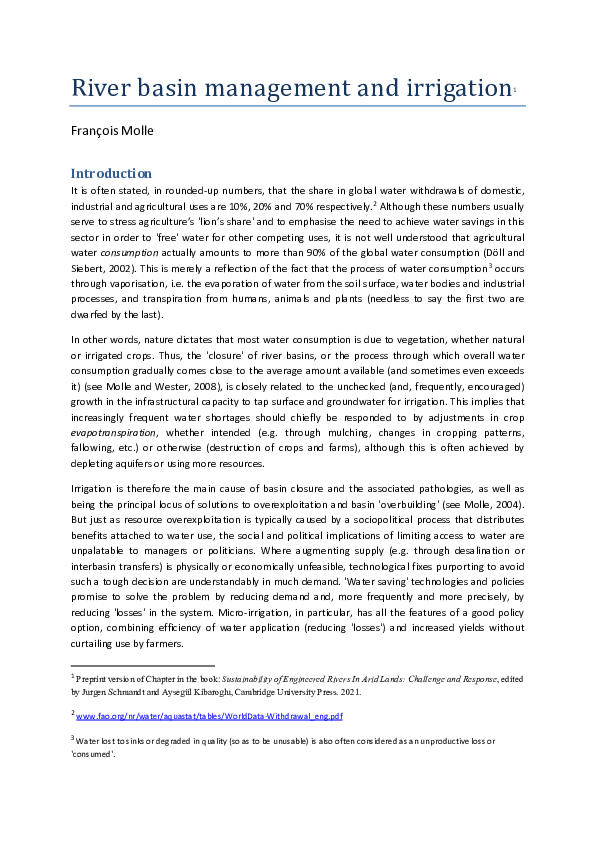 (PDF) River Basin Management and Irrigation François Molle Academia.edu