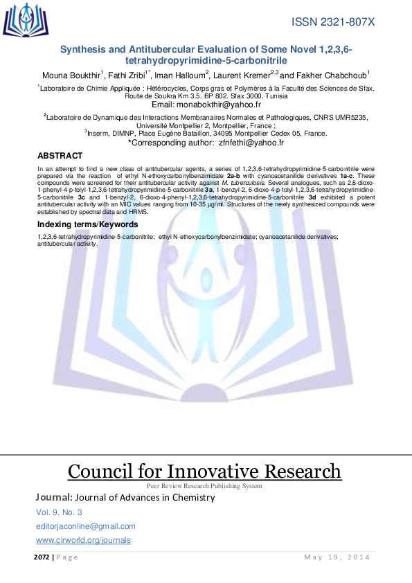 (PDF) Synthesis and anti-tubercular evaluation of some novel pyrazolo ...