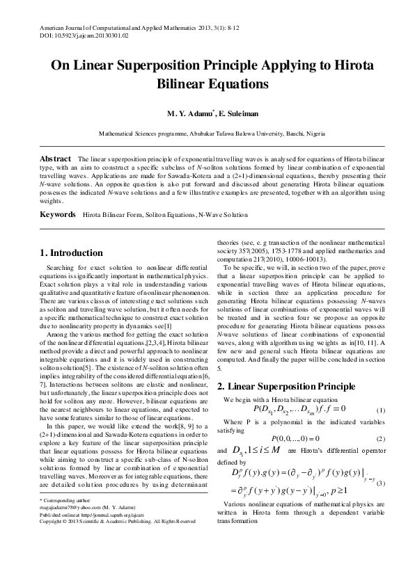 (PDF) On Linear Superposition Principle Applying to Hirota Bilinear ...