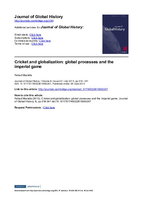 (PDF) Cricket and globalization: global processes and the imperial game ...