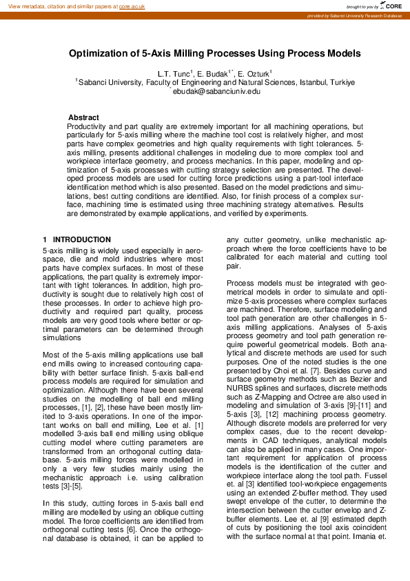 (PDF) Optimization of 5-axis milling processes using process models