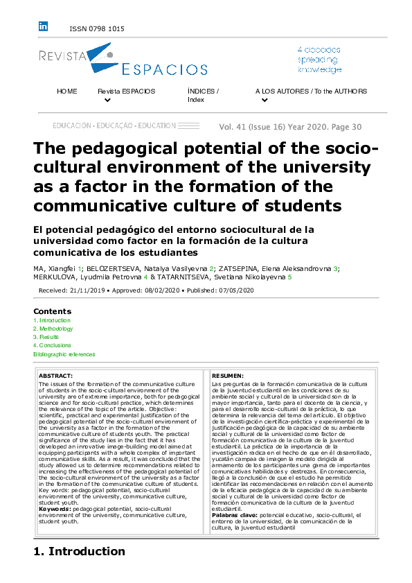 (PDF) The pedagogical potential of the socio-cultural environment of ...