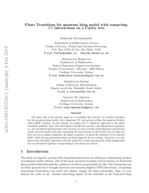 (PDF) Phase Transitions for quantum Ising model with competing XY ...