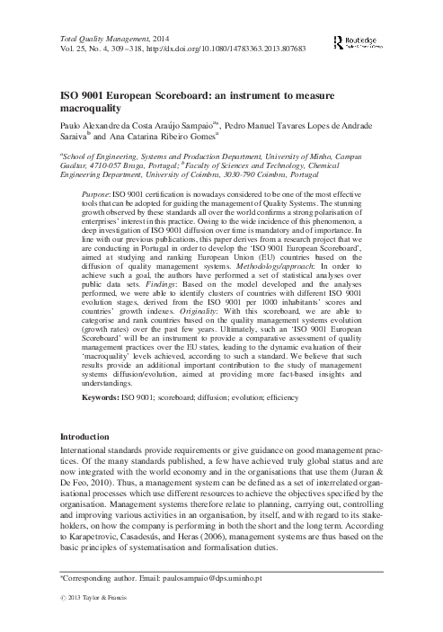 (PDF) ISO 9001 European Scoreboard An instrument to