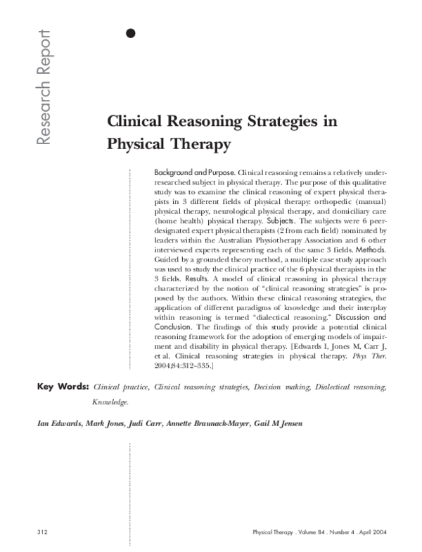 (PDF) Clinical reasoning strategies in physical therapy