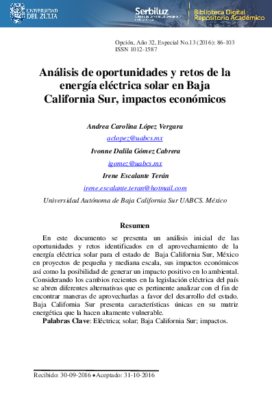 (PDF) Análisis de oportunidades y retos de la energía eléctrica solar ...