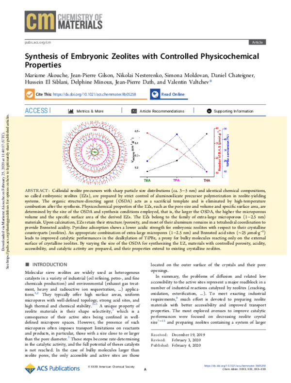 (PDF) Synthesis of Embryonic Zeolites with Controlled Physicochemical ...