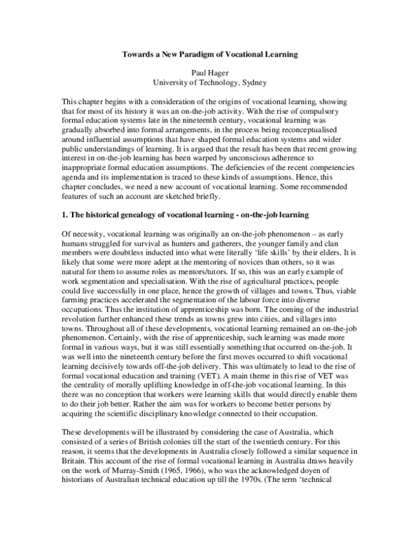(PDF) Towards a new paradigm of vocational learning